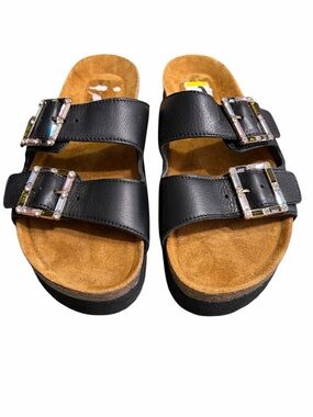 Naot Black Double Buckle Slide Sandals with Gem Accents